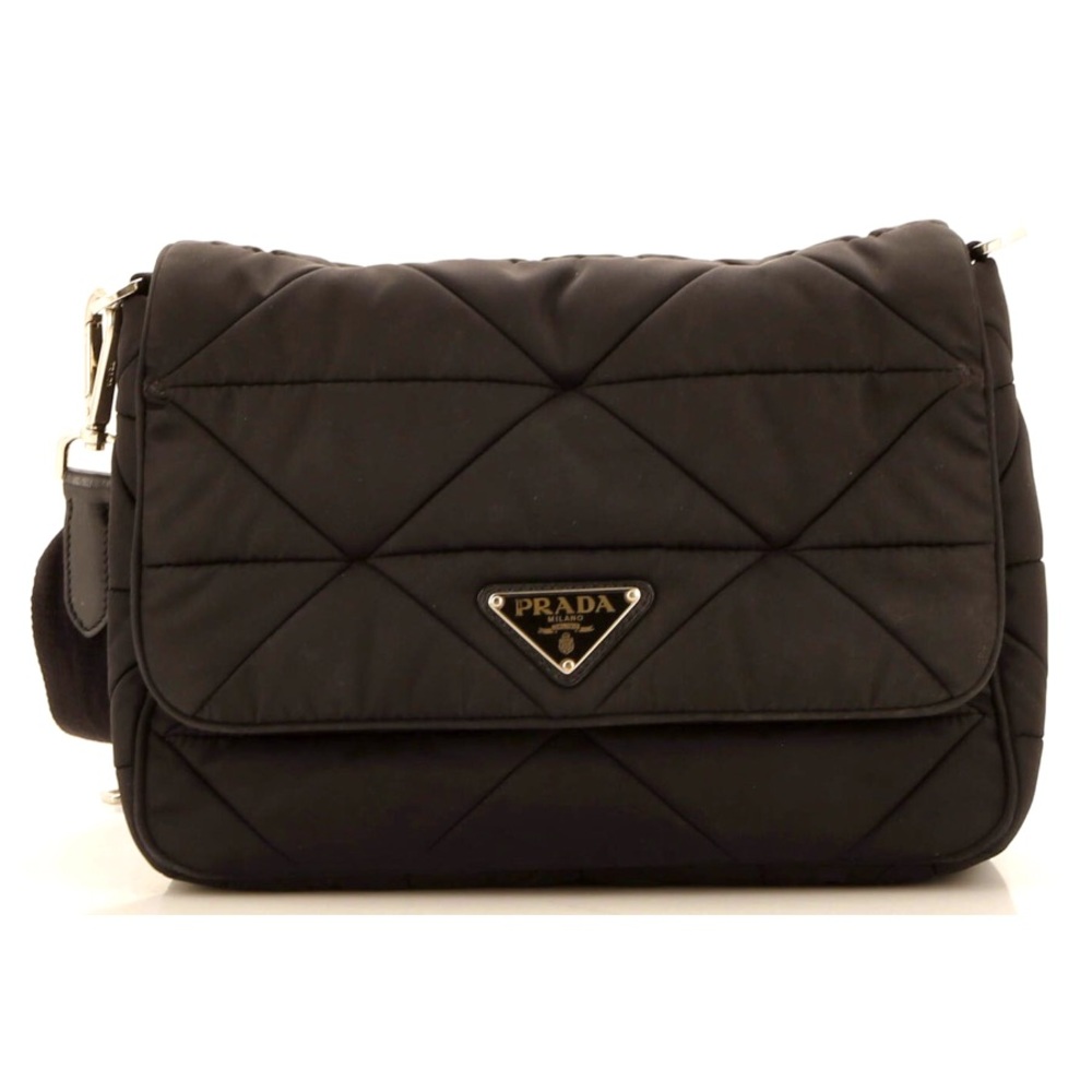 Prada Black Quilted Tessuto Messenger Bag